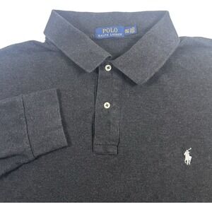 Polo Ralph Lauren Men's 2XTL Heather Black 100% Cotton Long Sleeve 2-Button Polo
